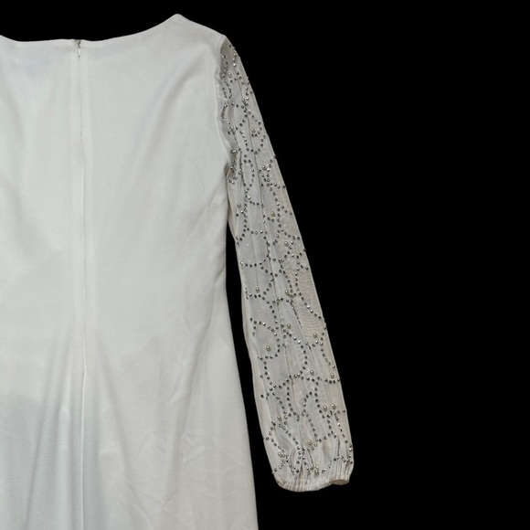 Marina White Boat Neck Embellished Long Sleeve Gown US 10 - Picture 10 of 11